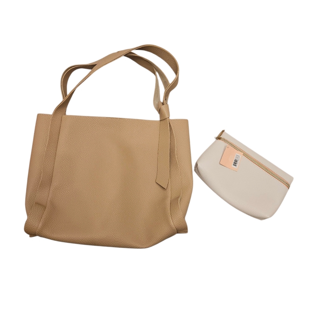 Ulta Set Tan Pebble Beauty Tote Bag and Makeup Bag